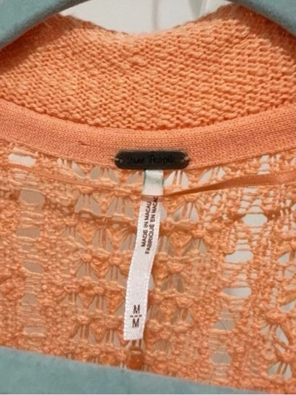 Free People Crochet Knit Sheer Boho Cardigan Swim Beach Cover-Up – Apricot – M